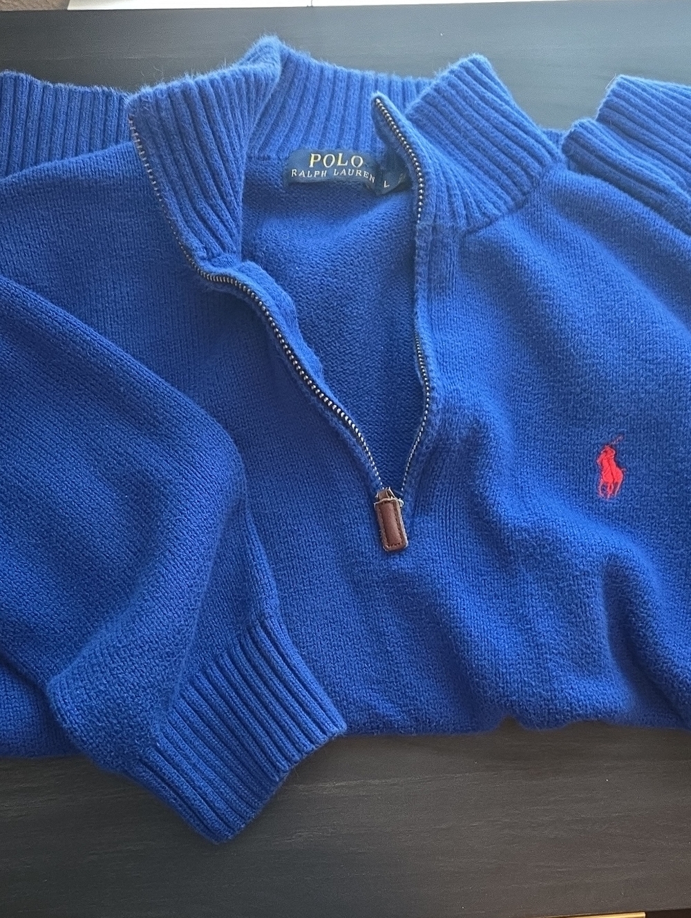 Polo by Ralph Lauren Men's Cobalt Blue Half-Zip Sweater with Red Pony Sz L